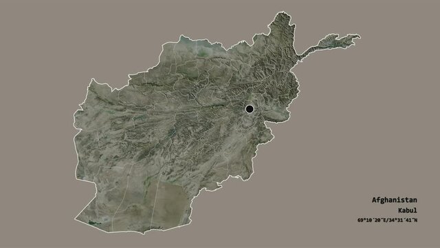 Kunar, province of Afghanistan, with its capital, localized, outlined and zoomed with informative overlays on a satellite map in the Stereographic projection. Animation 3D