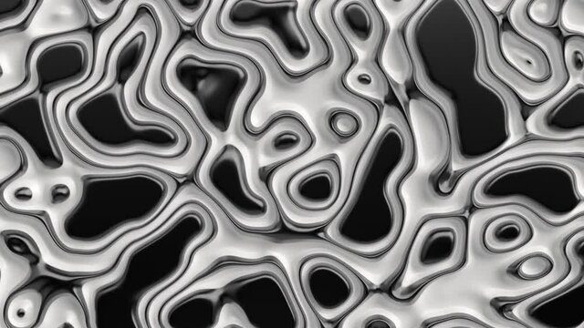 Smooth fractal noise striped elements on the surface. Bright, black and white motion background. Seamless loop.