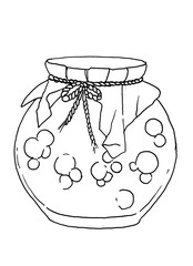jar of cranberry jam line ink on white background 