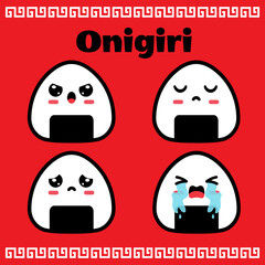 Illustration vector graphic of Cute Onigiri Emoticon Face Negative Emotions. Perfect for Food Industries, Packaging & Label, brochure illustration, background, sticker, etc