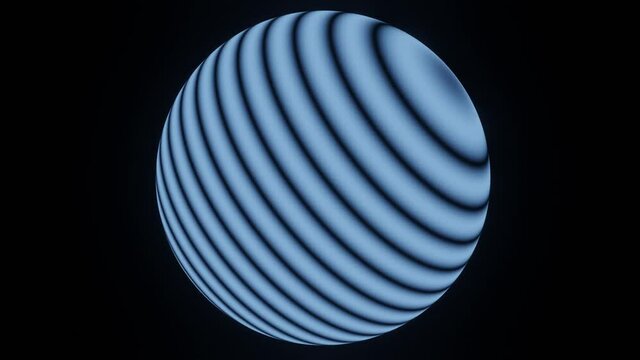 HD video animation of a 3d render glowing blue sphere or ball with the ring texture moving around the sphere in 360.