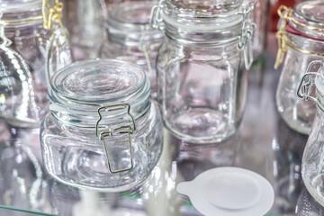 Glass jars with glass lockable lids.
