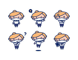 Professional female office worker Cute Cartoon character with blonde hair and formal dress wear face mask