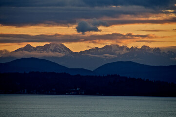 The soft colors of twilight.  View west from West Seattle across the Central Basin of Puget Sound...