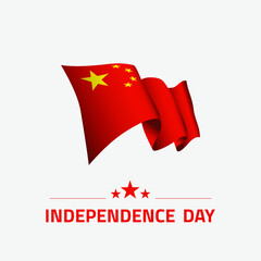 Waving flag of China for independence day greeting card, banner, social media vector illustration