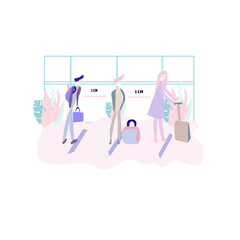 Vector illustration of maintaining social distance during the Covid-19 pandemic in the community to protect from the spread of the COVID-19 coronavirus concept. comply with health protocols