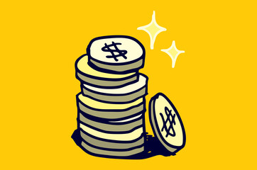 Money and dollar illustration doodle sketch drawing, vector