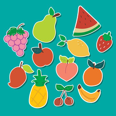 set of hand drawn vector fruit with cute pastel color. simple fruit collection illustration for sticker, label, tag, gift wrapping paper