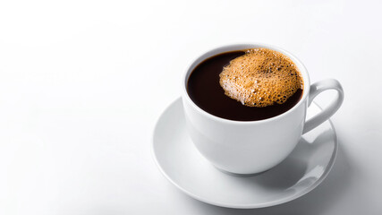 black coffee in a coffee cup top view isolated on white background, breakfast