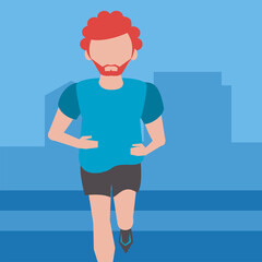 young man running athlete on the city avatar character