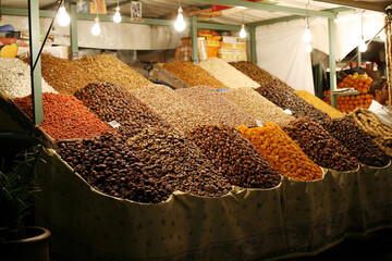 Dried fruits and nuts on market stall