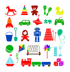 Set of toy icons colorful baby game element isolated on a white background, vector illustration for design.