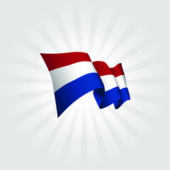 Waving flag of Netherlands isolated on sunburst background. vector illustration EPS 10