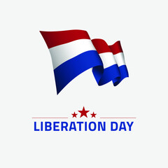 Netherlands happy liberation day greeting card, banner, vector illustration. Dutch holiday 5th of May design element with waving flag as a symbol of independence