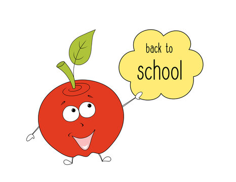 cartoon apple holding a back to school sign
