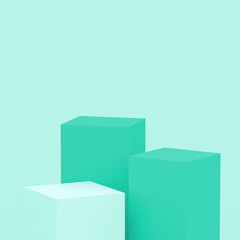 3d green turquoise pastel cubes square podium set minimal studio background. Abstract 3d geometric shape object illustration render. Display for cosmetic perfume fashion and summer product.