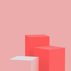 3d pink orange cubes square podium minimal studio background. Abstract 3d geometric shape object illustration render. Display for cosmetic perfume fashion and summer holiday product.