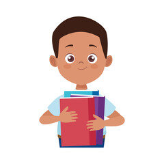 little student afro boy with uniform and books character