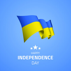 Ukraine happy independence day greeting card, banner, vector illustration. Ukraine holiday 24th of August design element with waving flag as a symbol of independence