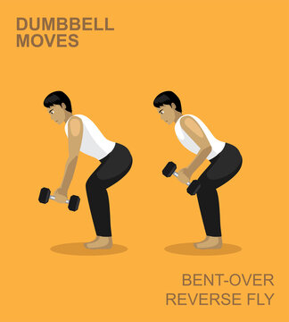 Bent-Over Reverse Fly Dumbbell Moves Manga Gym Set Illustration