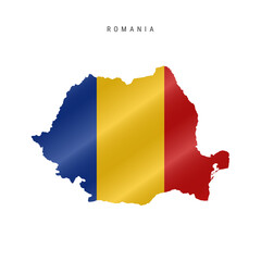 Waving flag map of Romania. Vector illustration