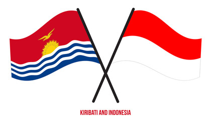 Kiribati and Indonesia Flags Crossed And Waving Flat Style. Official Proportion. Correct Colors.