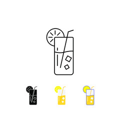Orange Juice with lemonade slice, ice cubes and straw for drinks vacation icon.  Cold Drink. Summer Cocktail with ice and lime. Mojito in glass. Vector illustration. Design on white background. EPS10