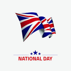 United Kingdom Happy National day greeting card, banner, vector illustration. Great Britain holiday 18th of February design element with waving flag as a symbol of independence
