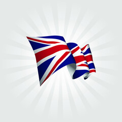 Waving flag of United Kingdom isolated on sunburst background. vector illustration EPS 10