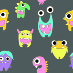 seamless pattern with monsters vector illustration