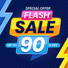 Vector graphic of Modern Colorful Flash Sale 90 Percent Advertising Banner Background. Perfect for Retail, Brochure, Banner, Business, Selling, etc
