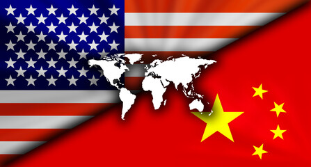 アメリカvs中国の対立する国旗経済背景イメージ