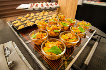 macaroni seafood canape in cup