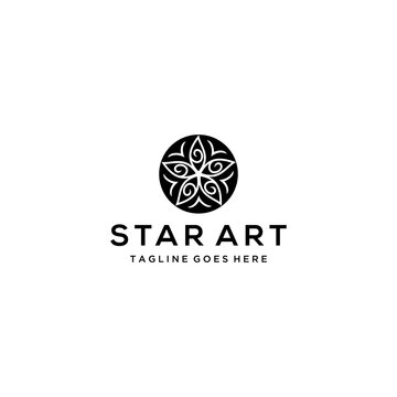 The illustration of star shape is made up of beautiful flower line art logo design.