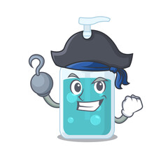 Hand sanitizer cartoon design in a Pirate character with one hook hand
