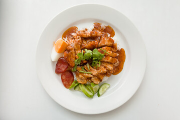 honey roasted pork and grilled pork rice