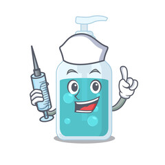 Hand sanitizer humble nurse mascot design with a syringe