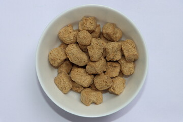 Soybean chunk in a white bowl