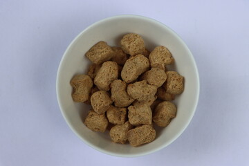 Soybean chunk in a white bowl