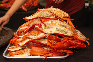 stack of  split grilled lobster