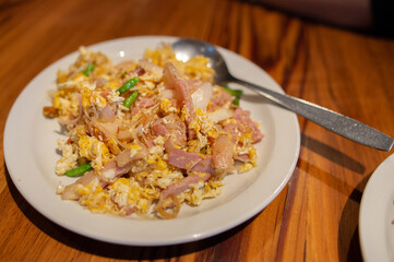 pan fried egg with shreded and salted pork