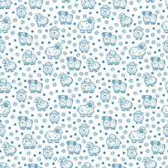 Good Night Background for Kids. Cute Sheep and Flowery Meadow Seamless Pattern. Hand drawn Doodle Sheep, Rams and Lambs with Flowers. Sweet dreams Vector illustration