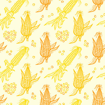 Seamless Pattern with Flint Corn (Indian corn or calico corn). Hand drawn doodle Vegetable Background. Vector illustration