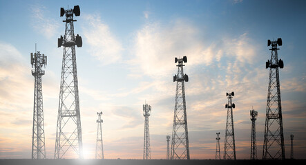 Telecommunication towers With a sunset background