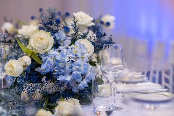 bunch of blue and white flower