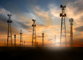 Telecommunication towers With a sunset background