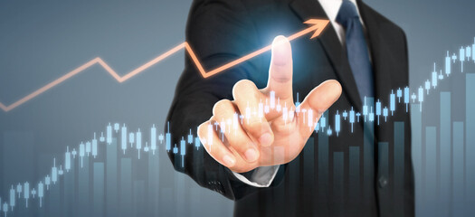 Businessman plan graph growth and increase of chart positive indicators