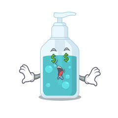wealthy cartoon character concept of hand sanitizer with money eyes