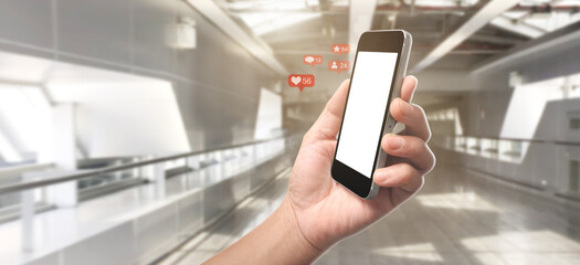 Hand holding smartphone device  touching screen