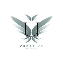 Letter U Luxury Black Thin Wing Logo Template